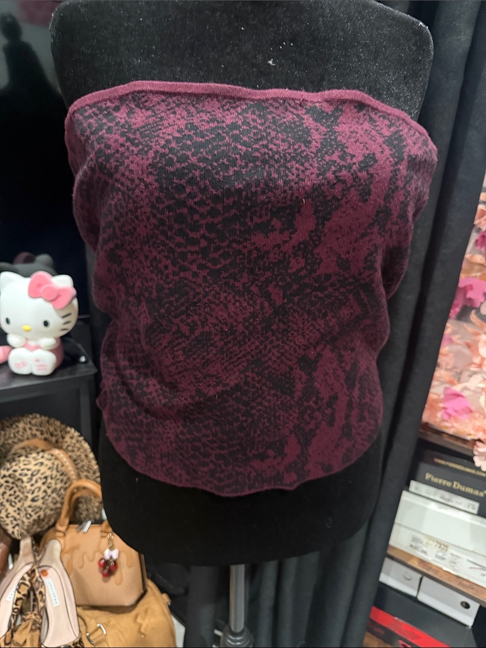 Express Strapless Snake-Print Tube Top in Burgundy and Black